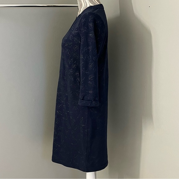 Boden Hannah Navy Silver Metallic Leaf Print Sweatshirt Dress Womens Size 6R - Picture 5 of 13